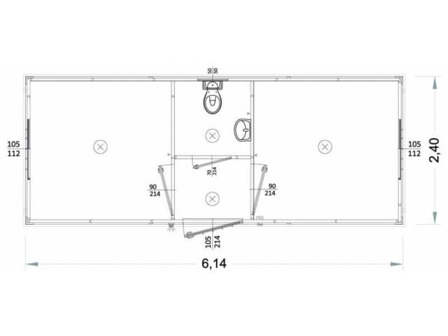 Box prefabbricati con wc e lavabo, servizio centrale 6 metri K1 H270
