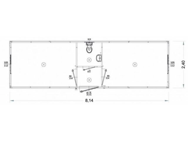 Box prefabbricati con wc e lavabo, servizio centrale 8 metri K1 H270