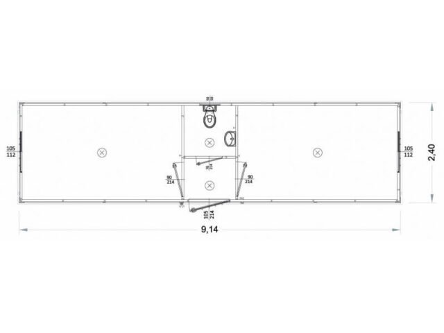 Box prefabbricati con wc e lavabo, servizio centrale 9 metri – K1