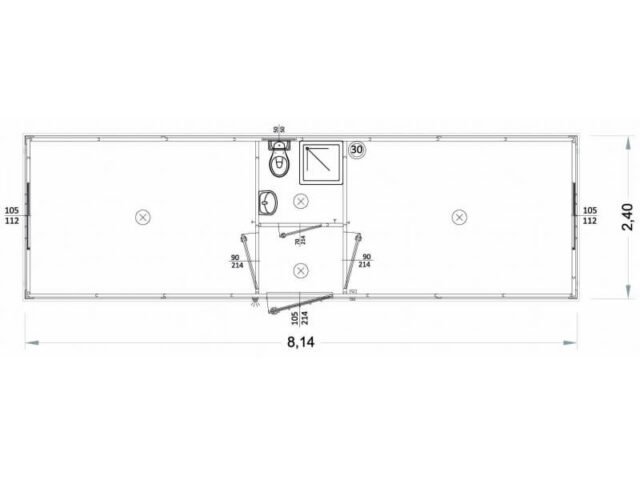 Box prefabbricati con wc, lavabo e doccia, servizio centrale 8 metri – L1