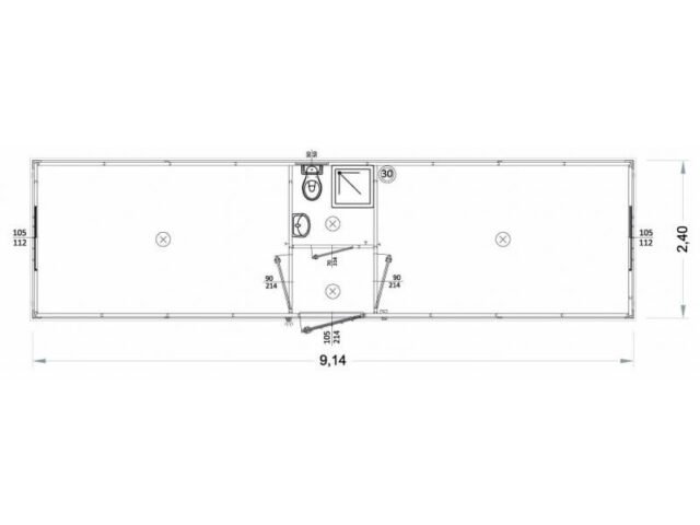 Box prefabbricati con wc, lavabo e doccia, servizio centrale 9 metri – L1