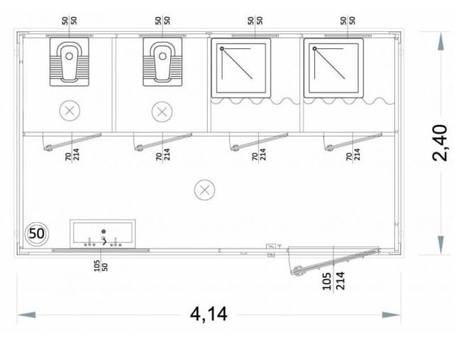 Box con wc, lavabo e doccia, servizi igienici – 4 metri – N1