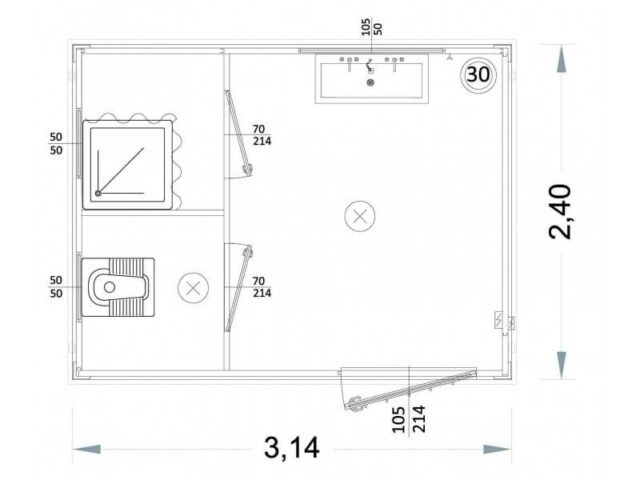 Box prefabbricati con wc, lavabo e doccia separati – 3 metri – P1