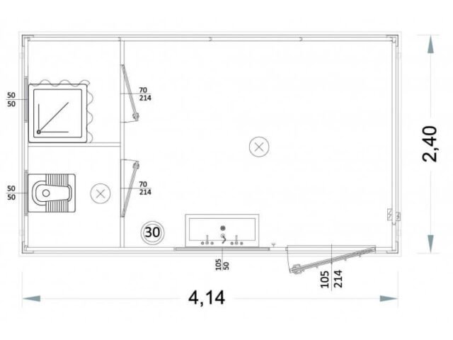 Box prefabbricati con wc, lavabo e doccia, servizi separati 4 metri – P1