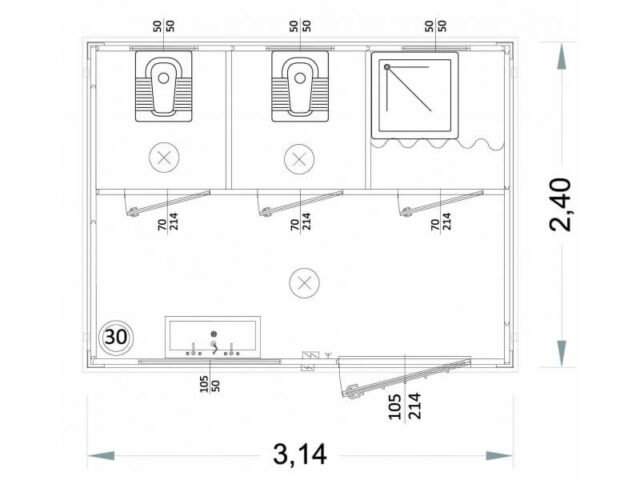 Box prefabbricati uso bagno, lavabo e doccia – 3 metri – N1