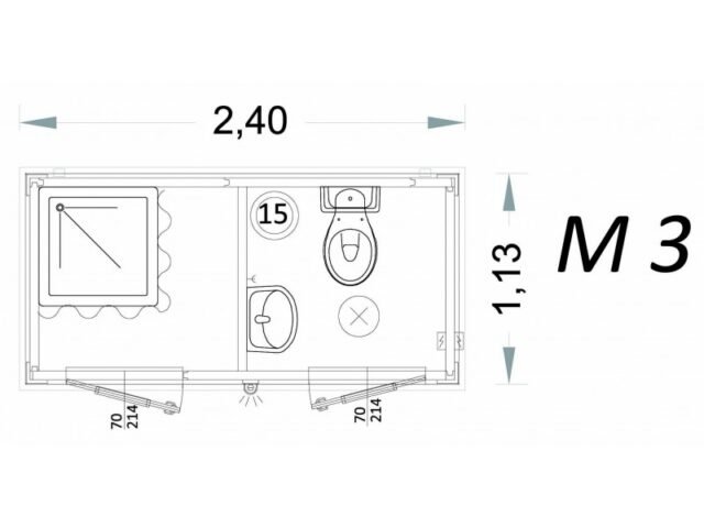Cabina prefabbricata uso bagno e doccia 2 metri – M3 – C2