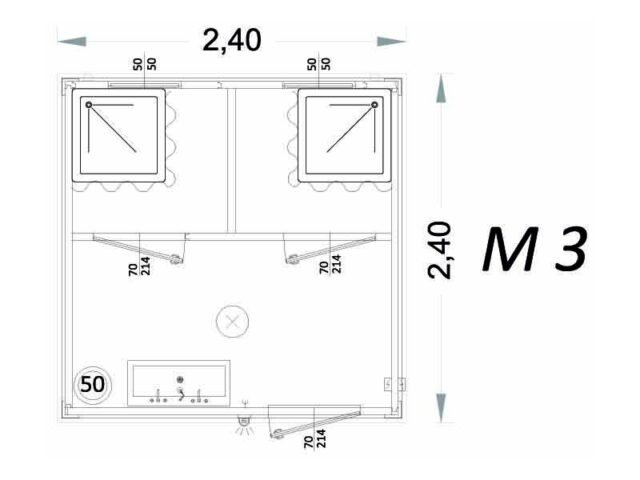 Cabina prefabbricata uso doccia 2 metri – M3 – C3