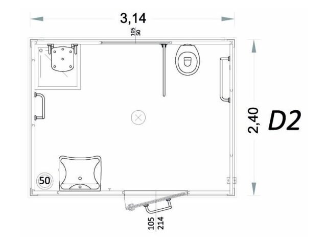 Monoblocco per disabili uso bagno e doccia – 3 metri – D2 – Box prefabbricato